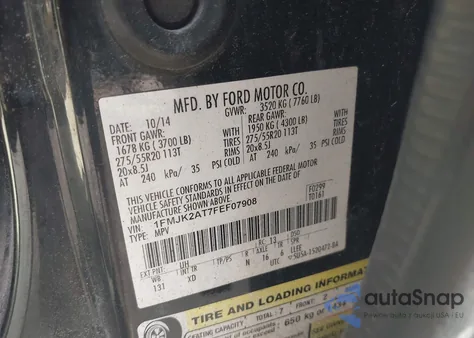 2015 Ford Expedition El Limited from USA, damaged, VIN 1FMJK2AT7FEF07908